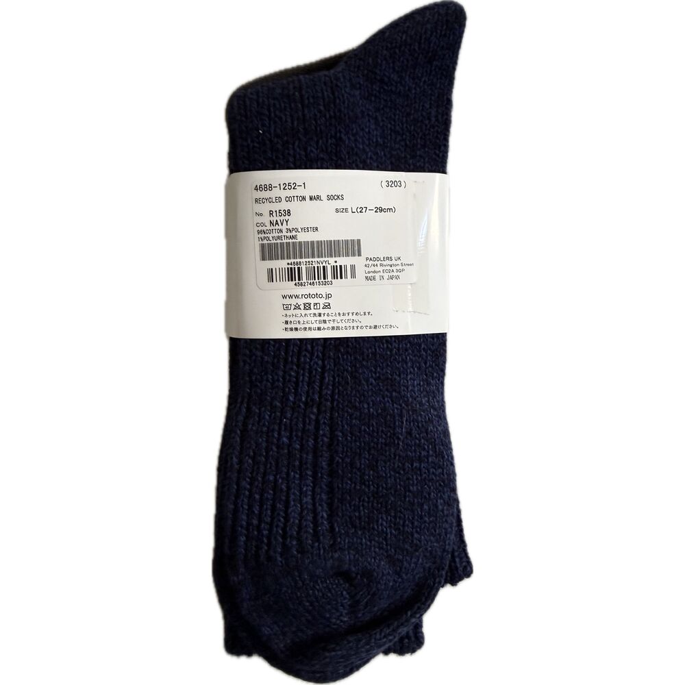 ROTOTO Ragg Crew Socks Navy Merino Wool Cotton Made Japan Unisex Size L 27-29cm - Picture 2 of 6